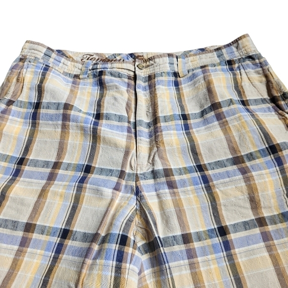 Tommy Bahama men's yellow blue black plaid linen silk blend shorts - Picture 2 of 9